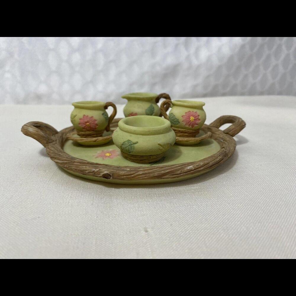 Miniature Tea Set Russ Mother Nature 15855 Green‎ and Brown Full Set no box